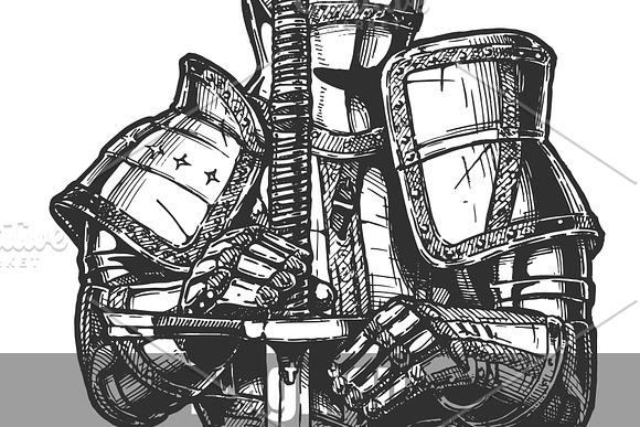 Medieval knight in full armour in Illustrations - product preview 1