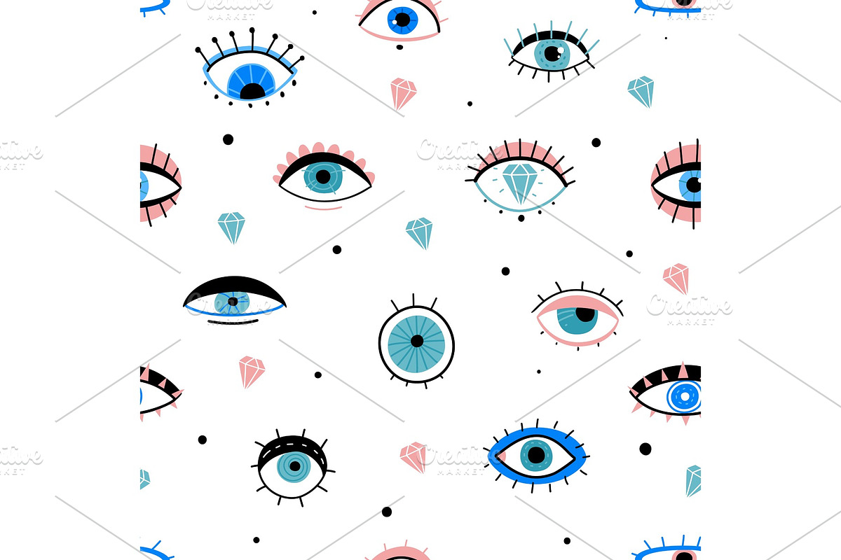 Eye doodles seamless pattern. Hand in Textures - product preview 8