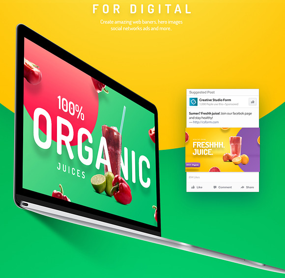 Organic Juice Premium Hero Templates in Scene Creator Mockups - product preview 2