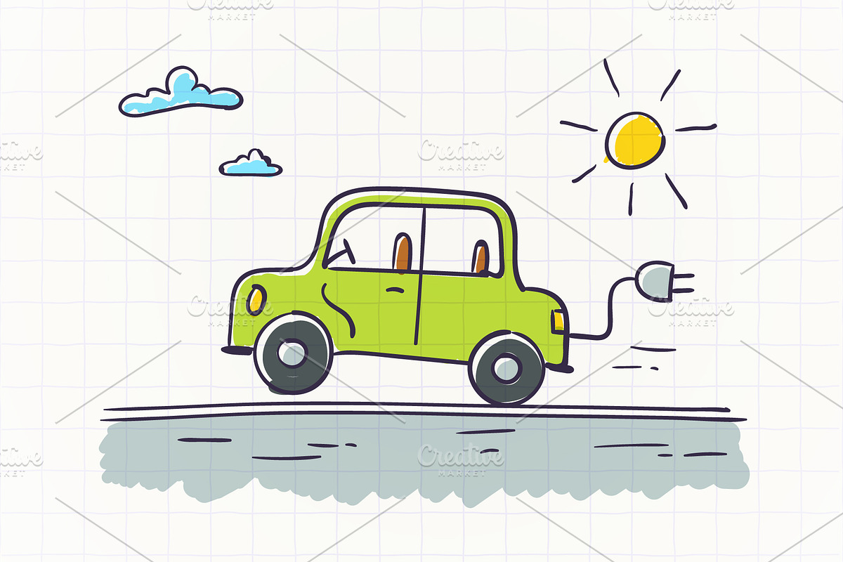 Electric Car Child Doodle Drawing in Illustrations - product preview 8