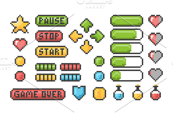 Pixel game icon. Ui web bars and