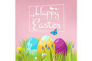 Easter background. Eggs on grass