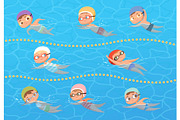 Kids in water pool. Children sport