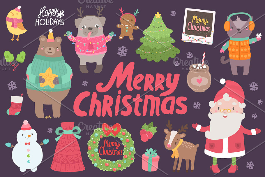 Cute Christmas characters & objects in Illustrations - product preview 8