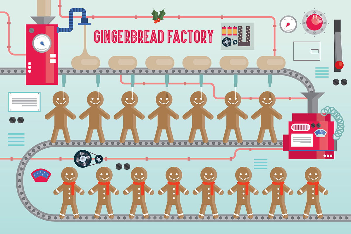 gingerbread factory vector in Illustrations - product preview 8