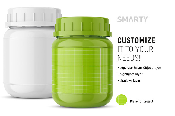 Glossy plastic jar mockup in Product Mockups - product preview 1