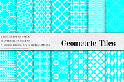 Aqua Geometric Tiles Patterns