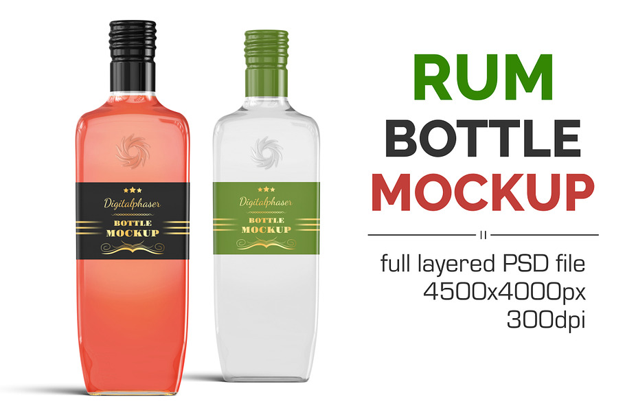 Clear Rum Brandy Vodka Bottle Mockup in Product Mockups - product preview 8