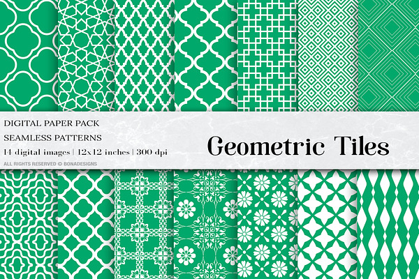 Green Geometric Tiles Digital Paper