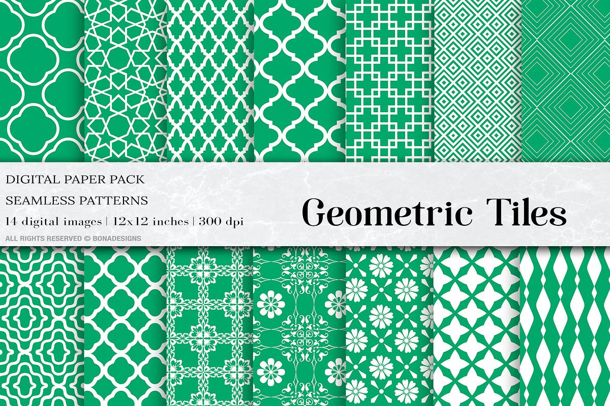 Green Geometric Tiles Digital Paper in Patterns - product preview 8