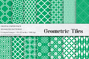 Green Geometric Tiles Digital Paper