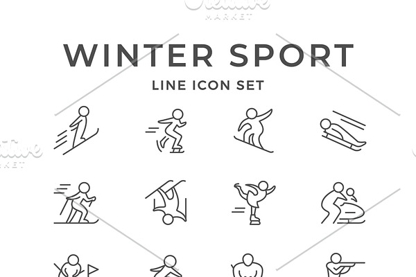 Set line icons of winter sport