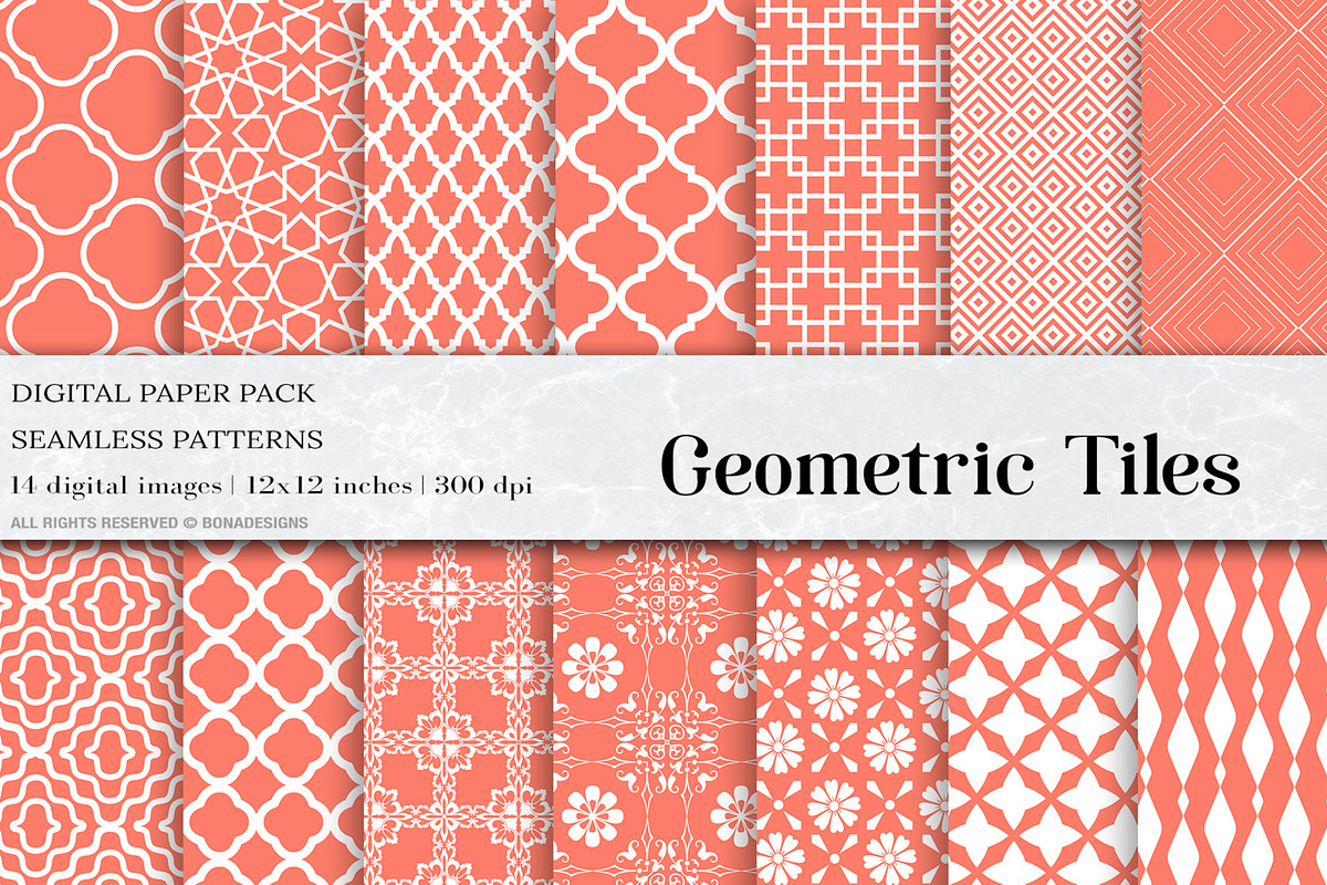 Coral Geometric Tiles Pattern in Patterns - product preview 8