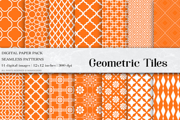 Orange Geometric Tiles Digital Paper