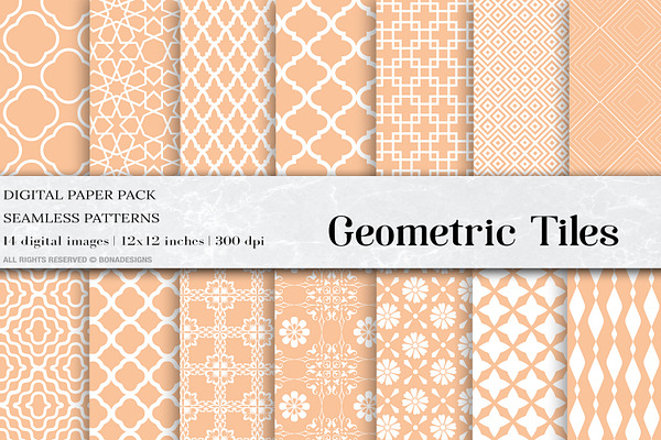 Peach Geometric Tiles Patterns