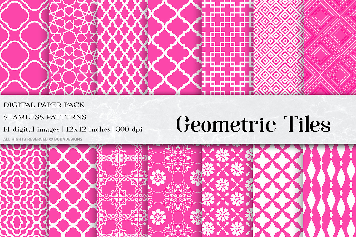 Fuchsia Geometric Tiles Patterns in Patterns - product preview 8