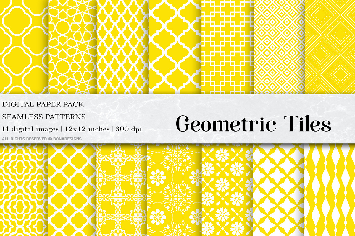 Yellow Geometric Tiles Digital Paper in Patterns - product preview 8