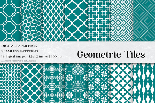 Teal Geometric Tiles Patterns