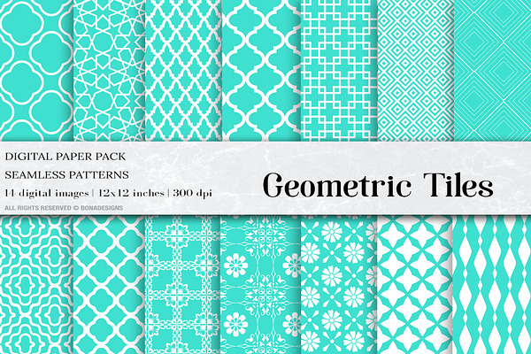 Turquoise Geometric Tiles Patterns