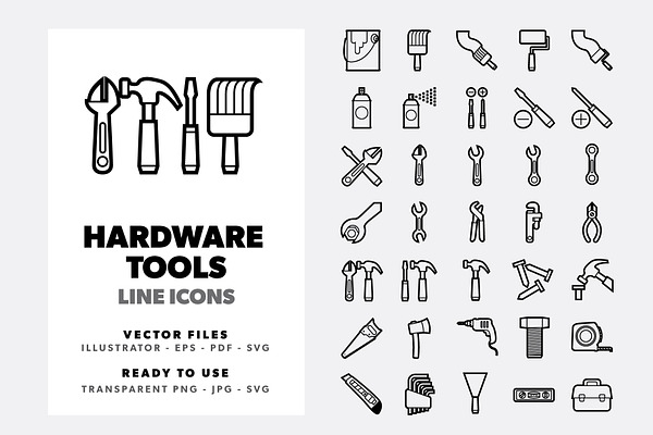35 Hardware Tools Line Icons Set