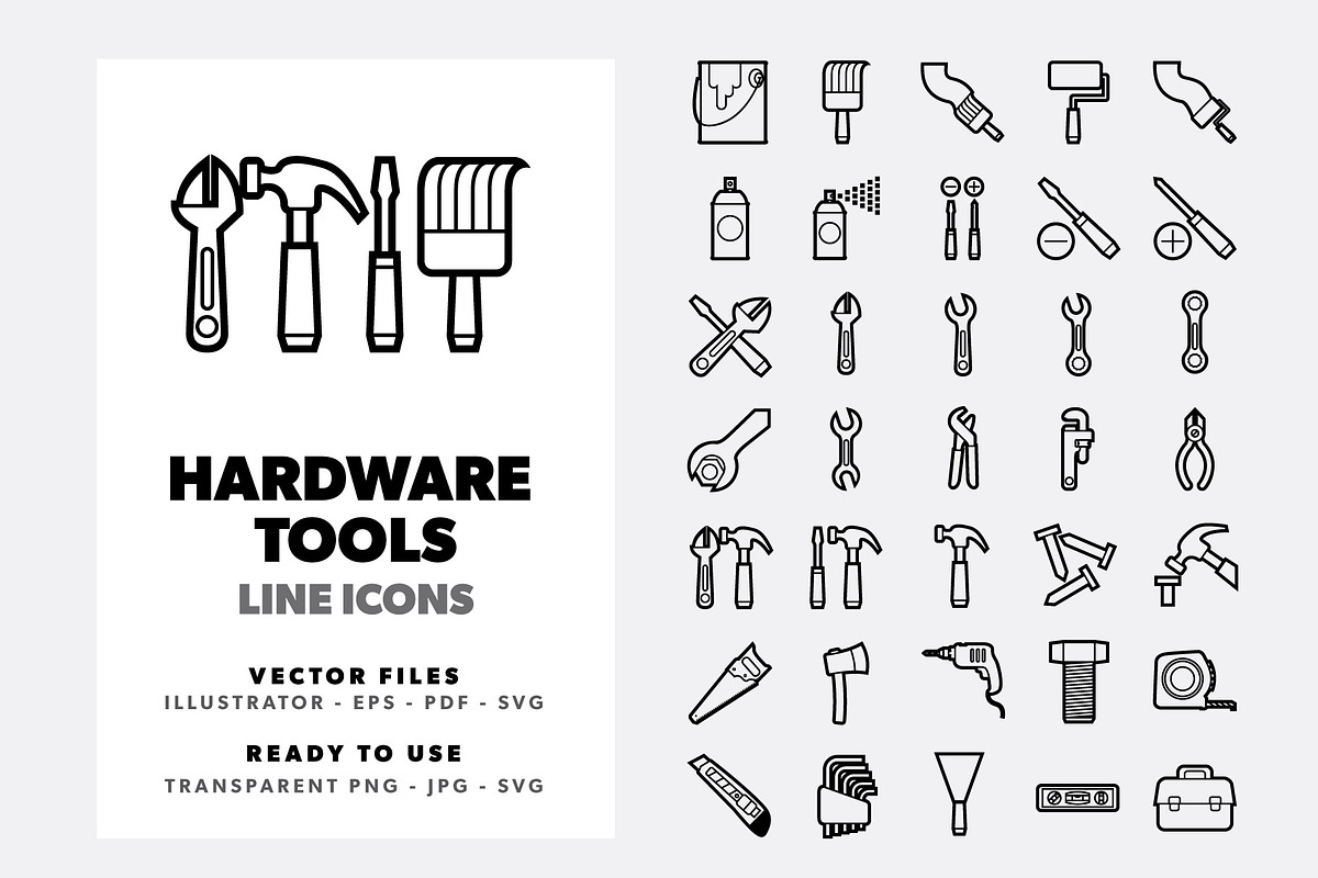 35 Hardware Tools Line Icons Set in Icons - product preview 8