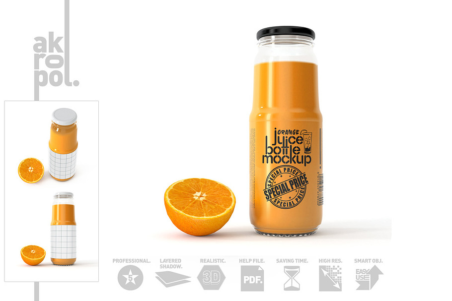 Orange juice Bottle Mock up in Product Mockups - product preview 8