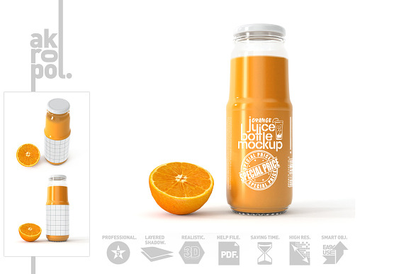 Orange juice Bottle Mock up in Product Mockups - product preview 1