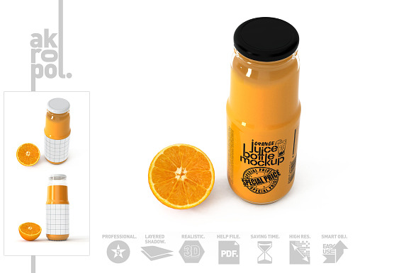 Orange juice Bottle Mock up in Product Mockups - product preview 2