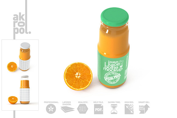 Orange juice Bottle Mock up in Product Mockups - product preview 3