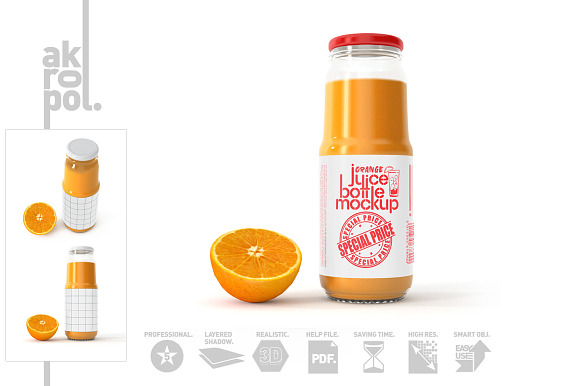 Orange juice Bottle Mock up in Product Mockups - product preview 4