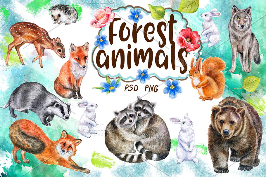 20% OFF! Forest animals. Watercolor