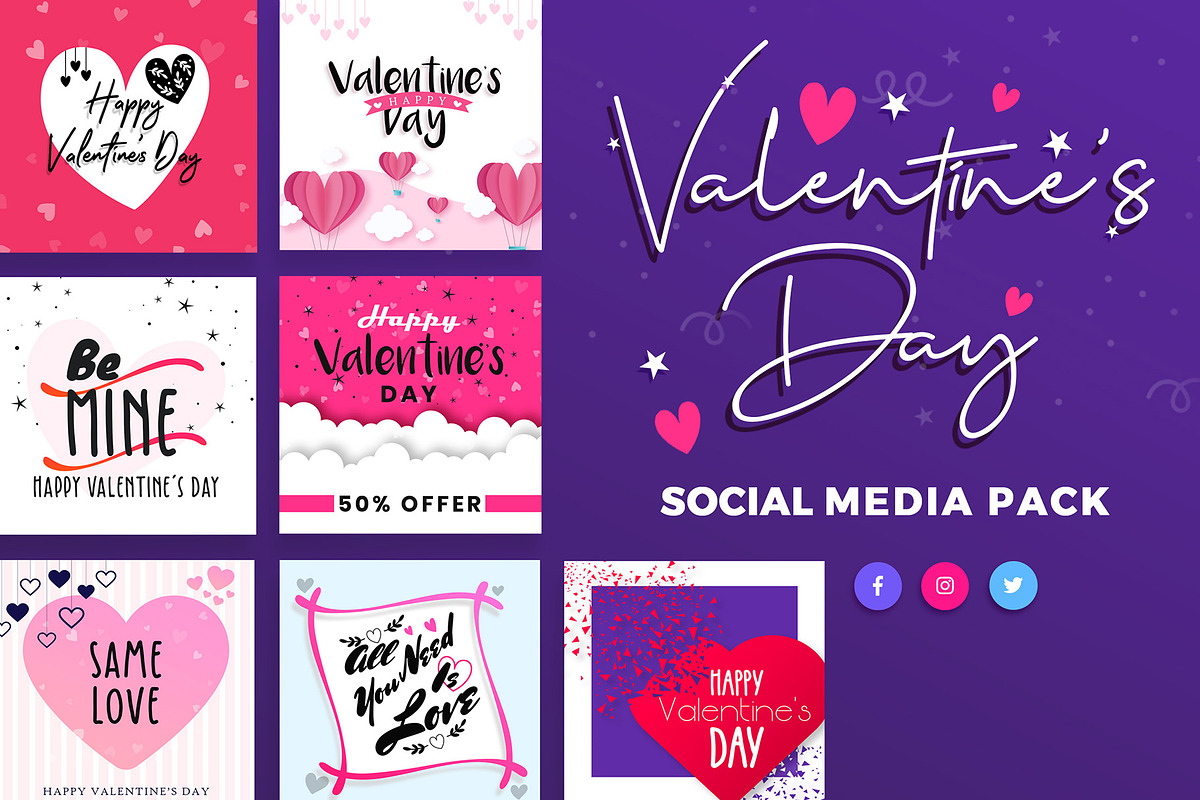 Valentine's Day Social Media Pack in Social Media Templates - product preview 8