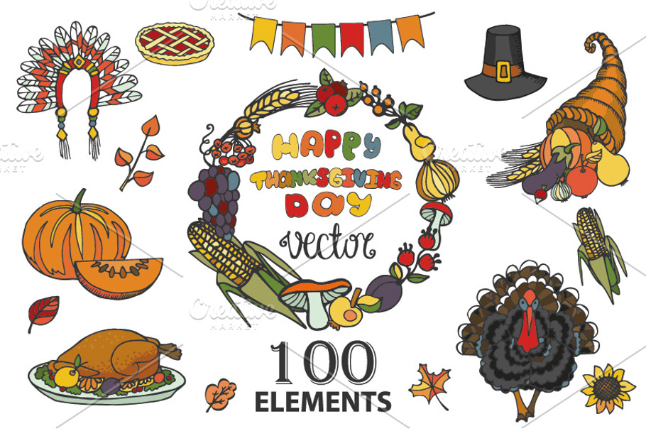 Thanksgiving Doodle kit.100 elements
