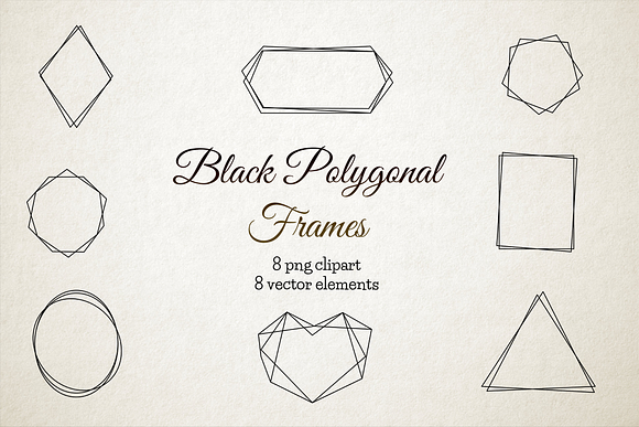 Black Polygonal Frames PNG +SVG in Illustrations - product preview 1