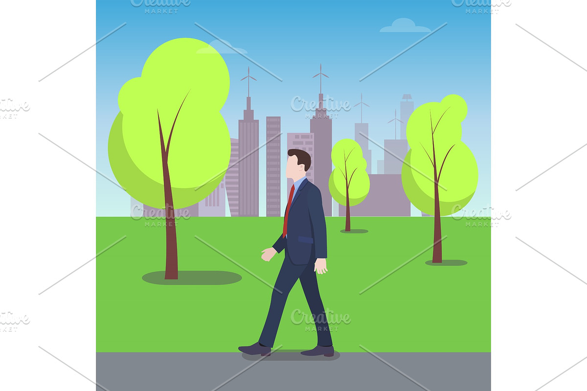 Businessman Walking in City Park in Illustrations - product preview 8