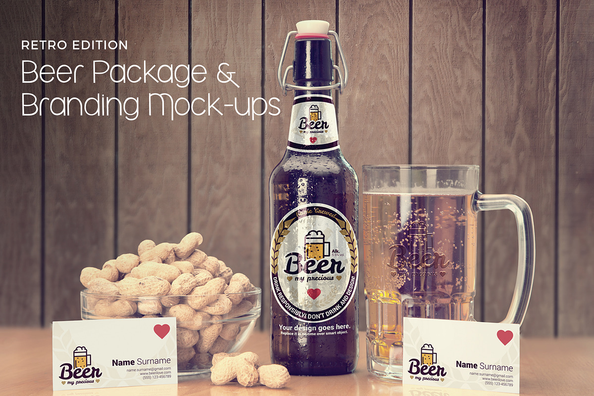 Retro Beer Package & Branding Mockup in Scene Creator Mockups - product preview 8