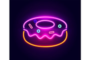 Donut Neon Image with Shining Vector