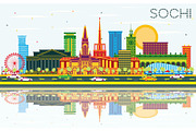 Sochi Russia City Skyline with Color