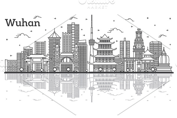 Outline Wuhan China City Skyline