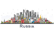 Russia City Skyline with Color