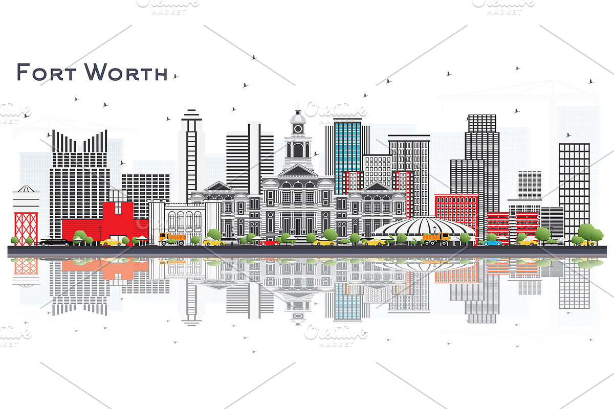 Fort Worth USA City Skyline in Illustrations - product preview 8