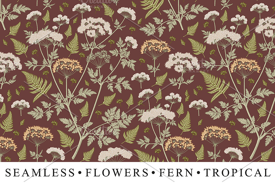 Seamless Flower Fern Tropical Exotic in Illustrations - product preview 8