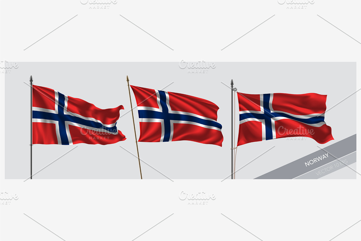 Set of Norway waving flag vector in Illustrations - product preview 8