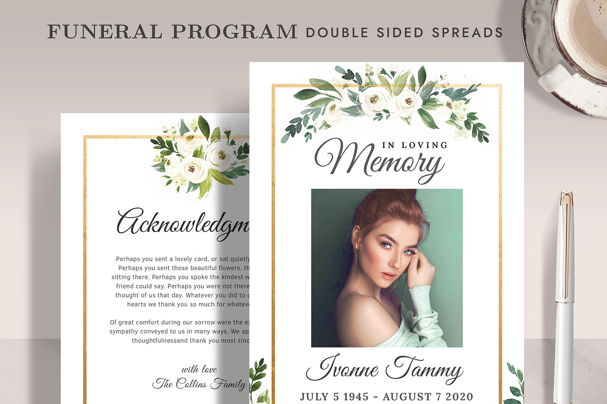 Funeral/ Memorial Card Program FP006 in Card Templates - product preview 8