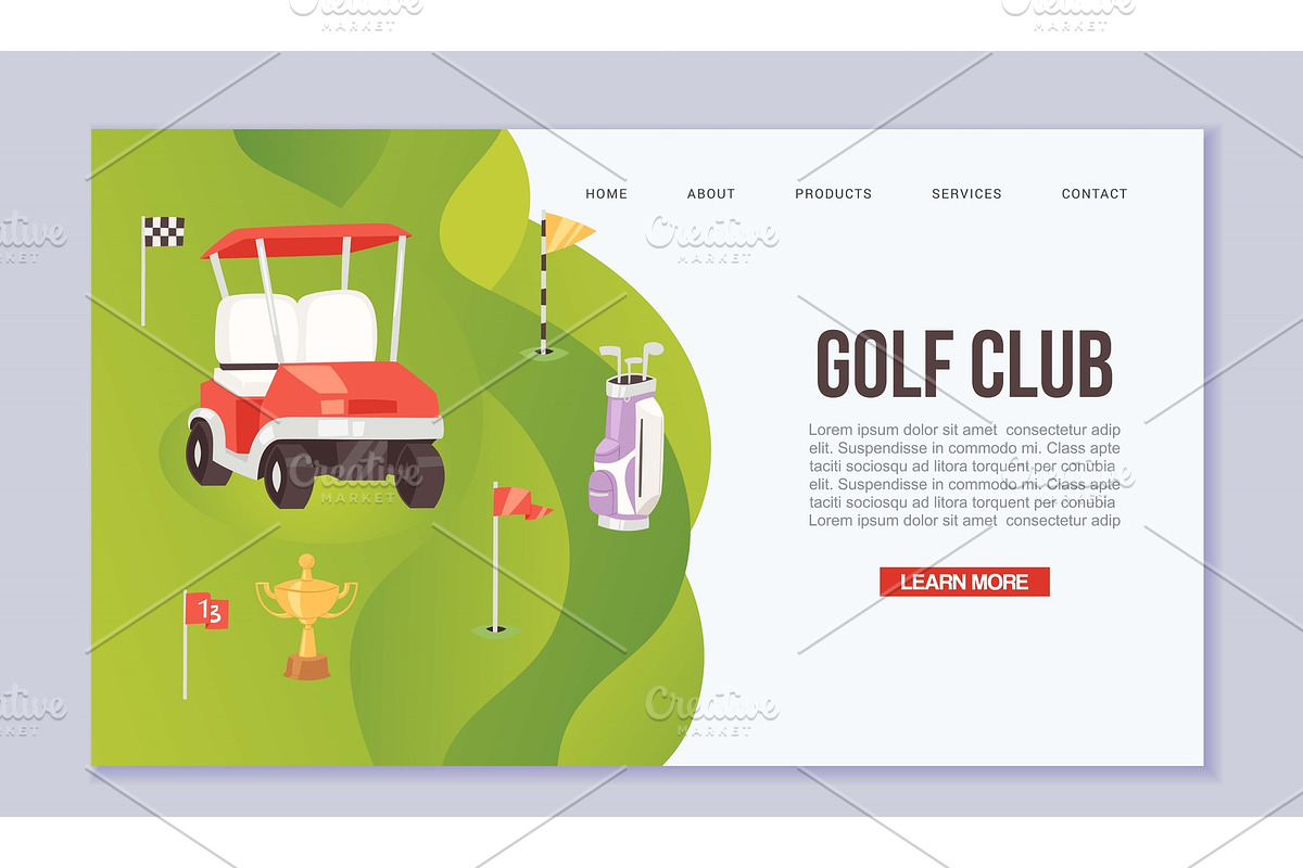 Golf tournament cartoon web template in Objects - product preview 8