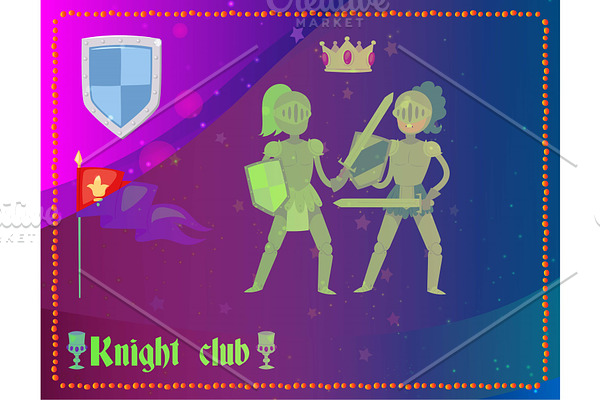 Cartoon knights in full armor