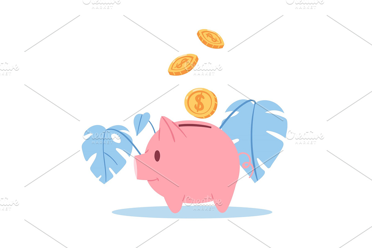 Happy piggy bank with money golden in Illustrations - product preview 8