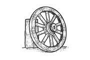 Wooden cart wheel sketch vector