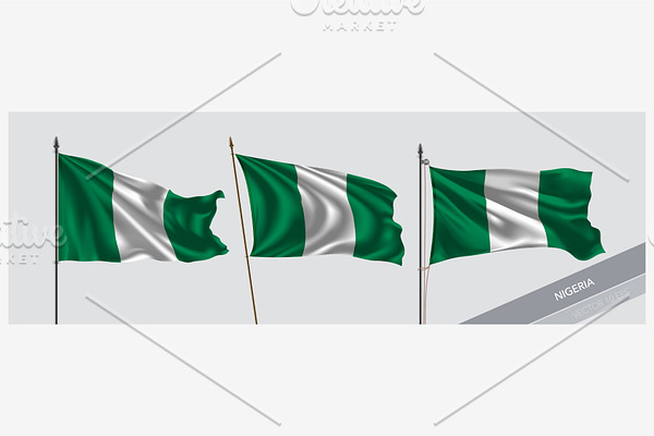 Set of Nigeria waving flag vector