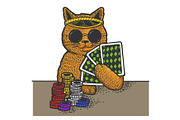 Cat poker player sketch vector
